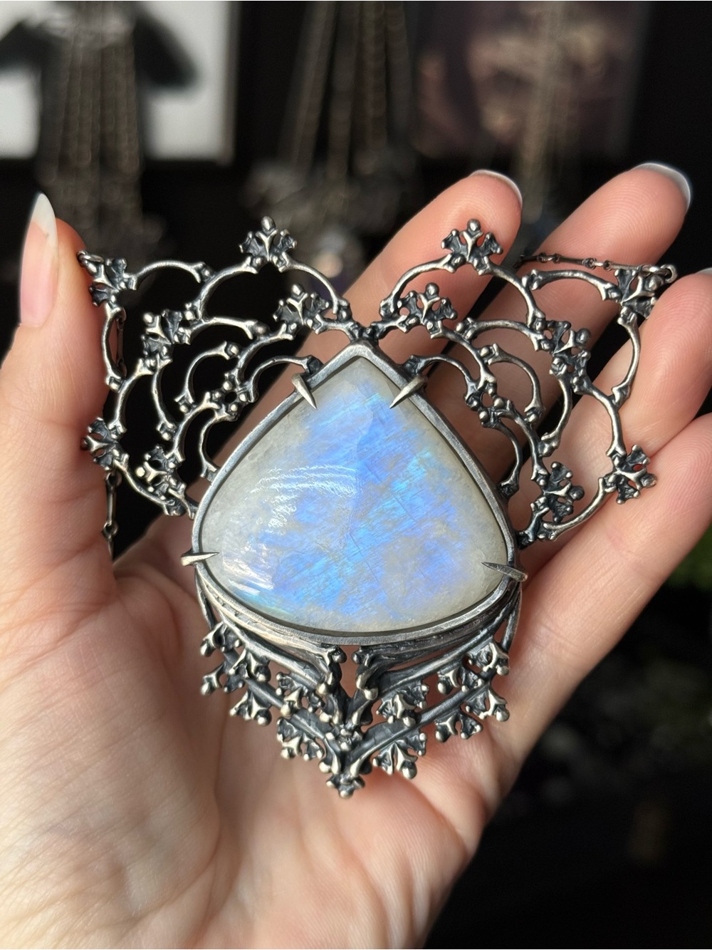 Blood Milk Jewels OOAK Moonstone Bat Lace For Trade